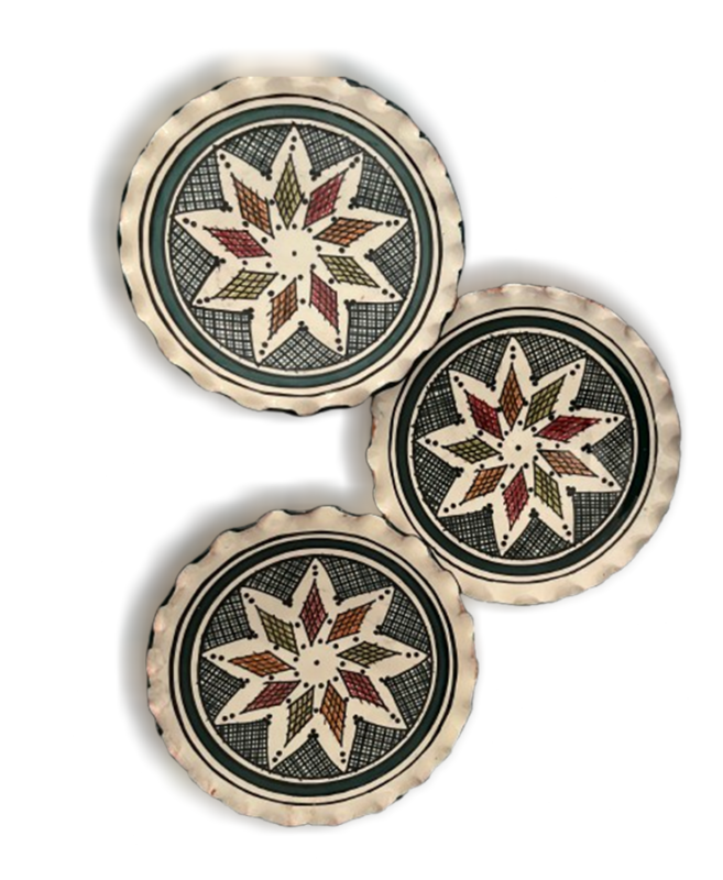 Set of Three Hand-Painted Safi Ceramic Coasters
