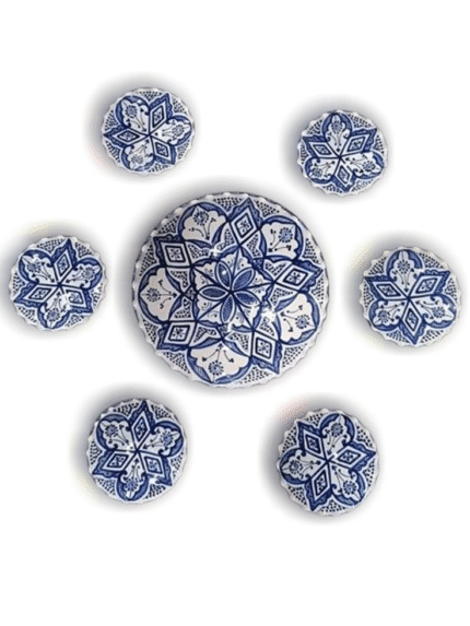 Artisan Blue and White Safi Ceramic Plate Set (7 Pieces)