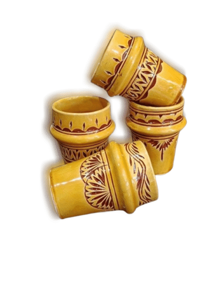 Engraved Moroccan Ceramic Cups (Yellow Ochre)
