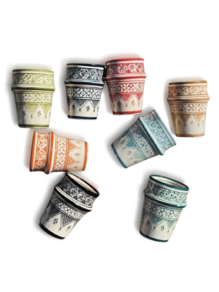 Set of 8 Assorted Moroccan Beldi Ceramic Cups