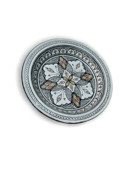 Artisan Safi Ceramic Plate - Black, White, Red & Yellow Floral