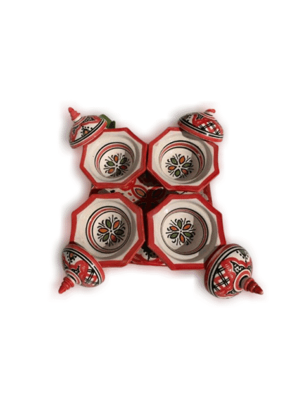 Hand-made Moroccan Serving Mini Bowls Set - Red and Gray