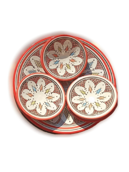 Artisan Red Rim Safi Ceramic Plate Set (7 Pieces)