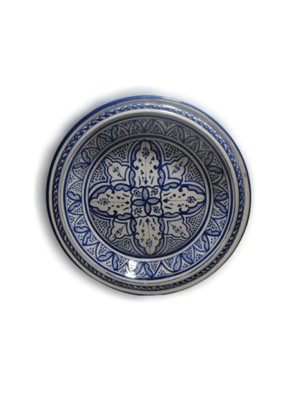Artisan Blue and White Safi Ceramic Plate/Bowl - Floral Cross Design