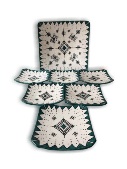 Artisan Green Zigzag Edge Ceramic Serving Set (6 Pieces)