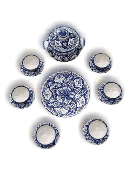 Set of 6 Moroccan Blue & White Ceramic Bowls (Safi Design)