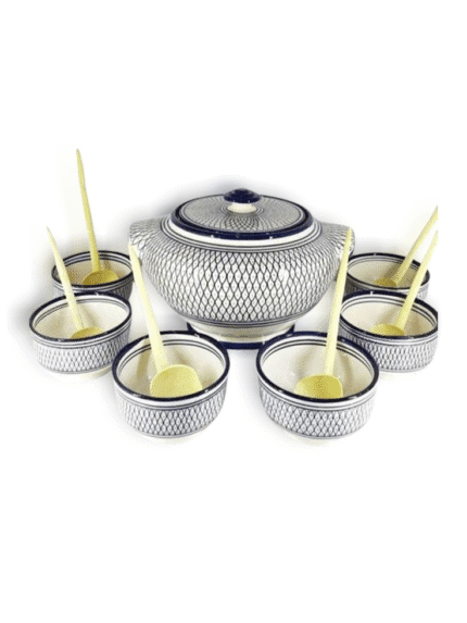 Moroccan Blue and White Ceramic Soup Set (Safi Design)